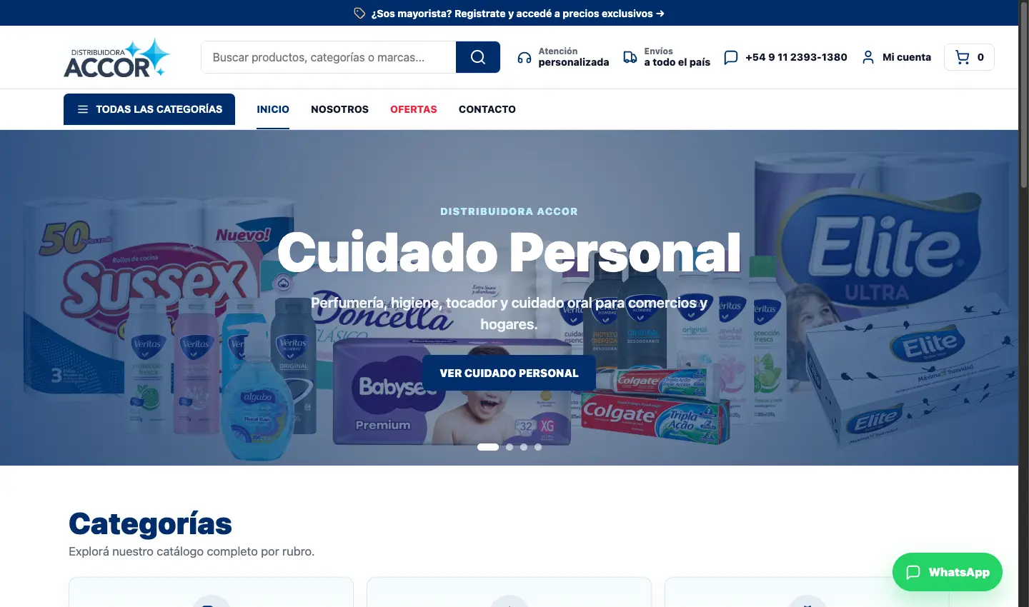 Captura del sitio público de Distribuidora ACCOR