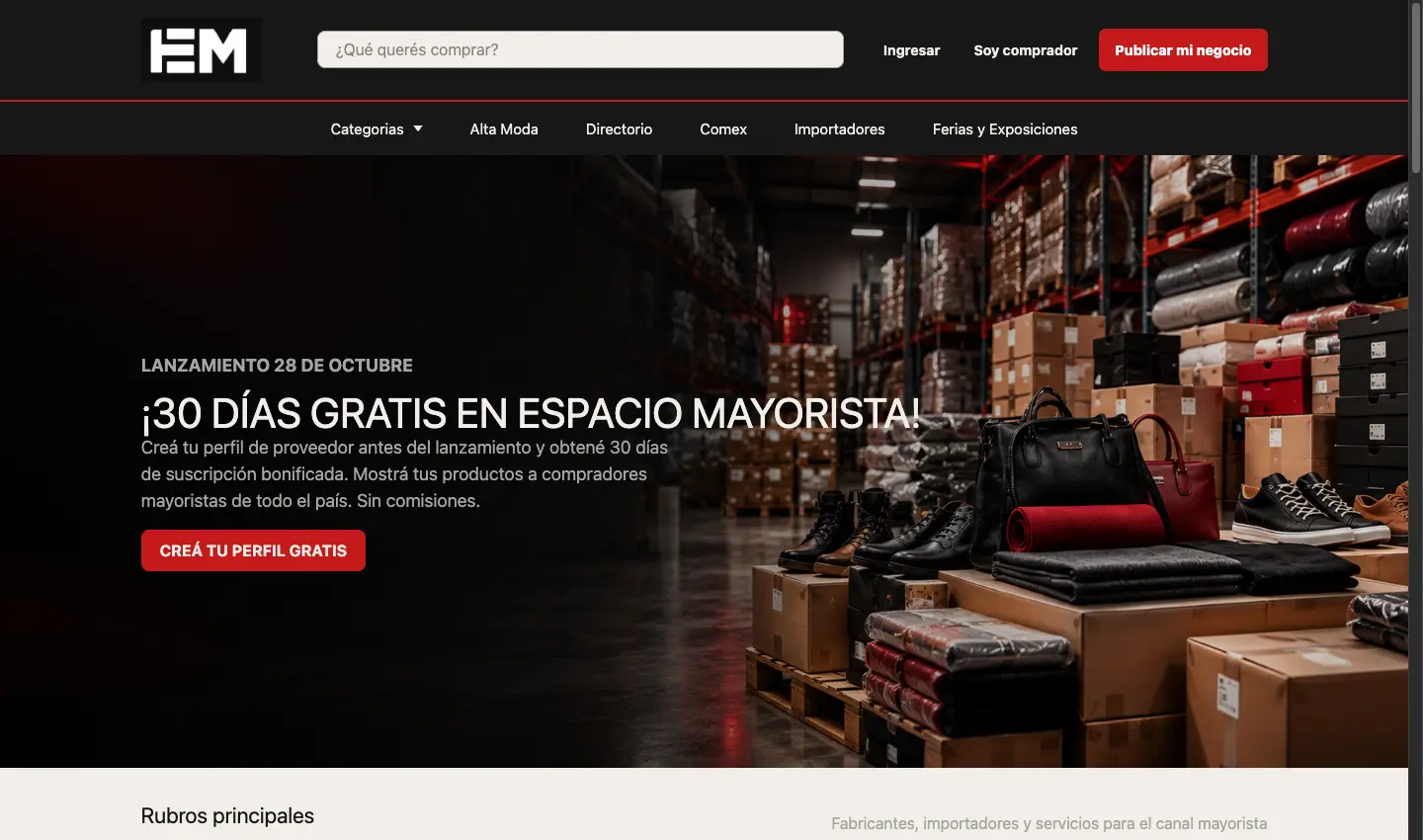 Captura del sitio público de Espacio Mayorista