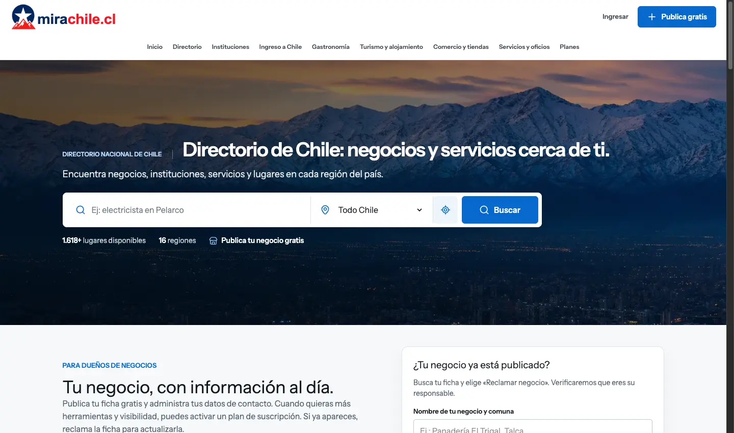 Captura del sitio público de MiraChile